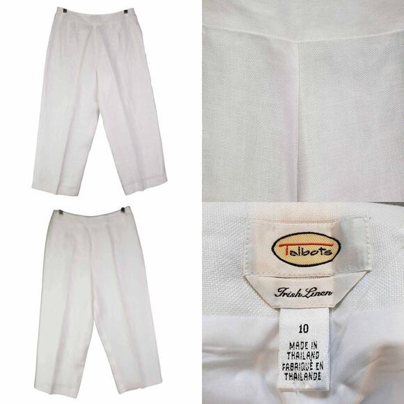 Talbots Pants Irish Linen Women’s Size 10 White Wide Leg Crop Lagenlook New - Picture 1 of 8